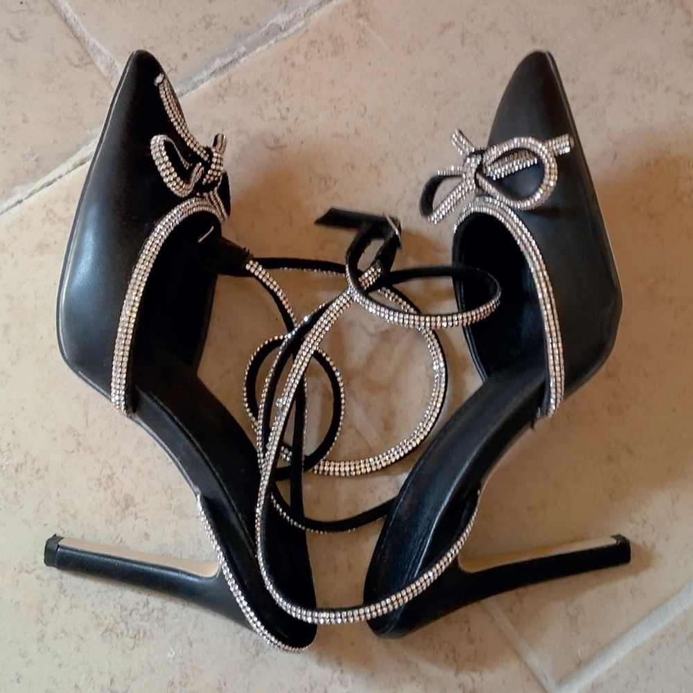 Rhinestone Bow Strappy Heels Pumps Size 36/5.5 - Picture 7 of 16